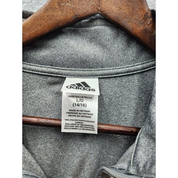 Adidas Youth L/G (14/16) Track Jacket Gray/Black/Neon Yellow Polyester - Picture 2 of 3